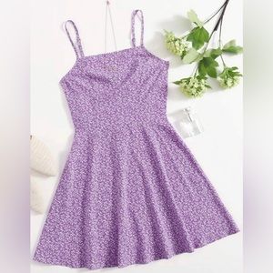 Ditsy Floral Print Knot Shoulder Ruched Bust Cami Dress